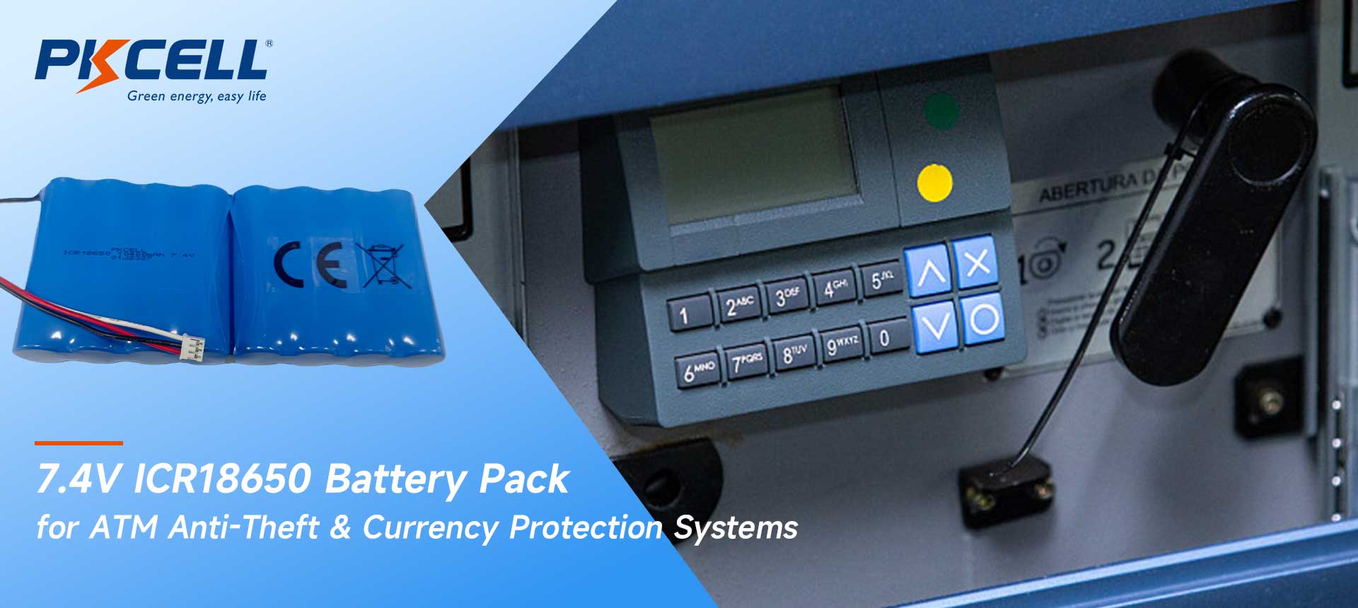 PKCell 7.4V ICR18650 Battery Pack for ATM Anti-Theft & Currency Protection